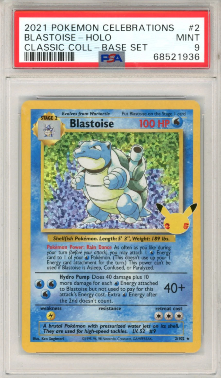 2021 Pokemon Celebrations Classic Collection Blastoise #2 PSA 9 MINT 2021 Pokemon Celebrations Classic Collection Blastoise #2 PSA 9 MINT
