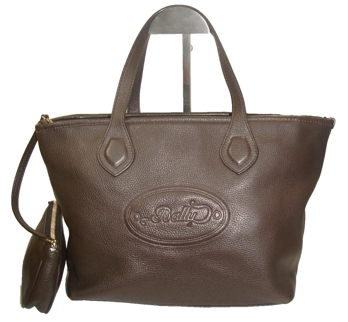 Bally Brown Very Soft Leather Raised Logo  Tote  Plus Matching Wristlet Nr MINT