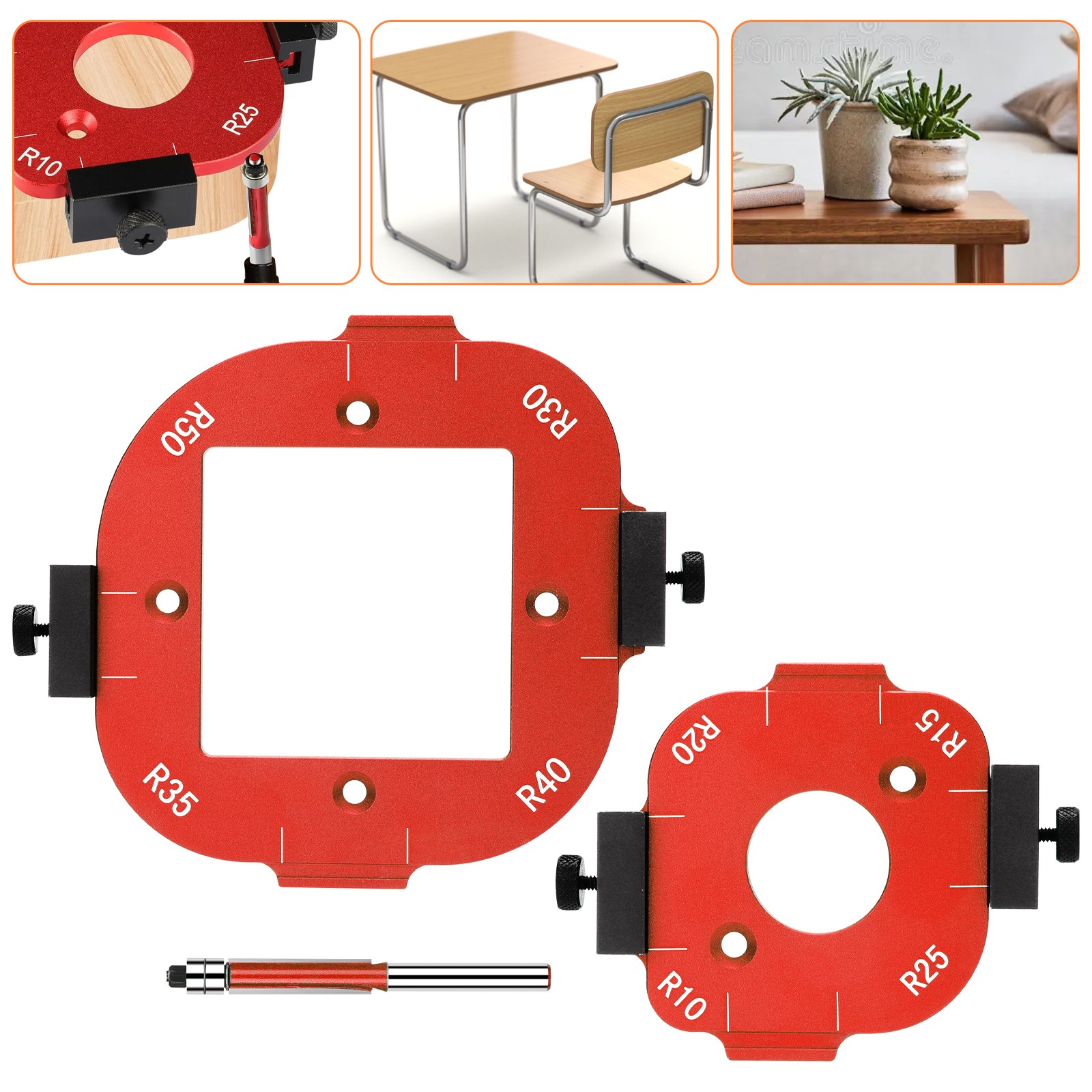 2PCS Router Corner Radius Template Jig R10-R50 Aluminum Woodworking Guide Tool 2PCS Router Corner Radius Template Jig R10-R50 Aluminum Woodworking Guide Tool