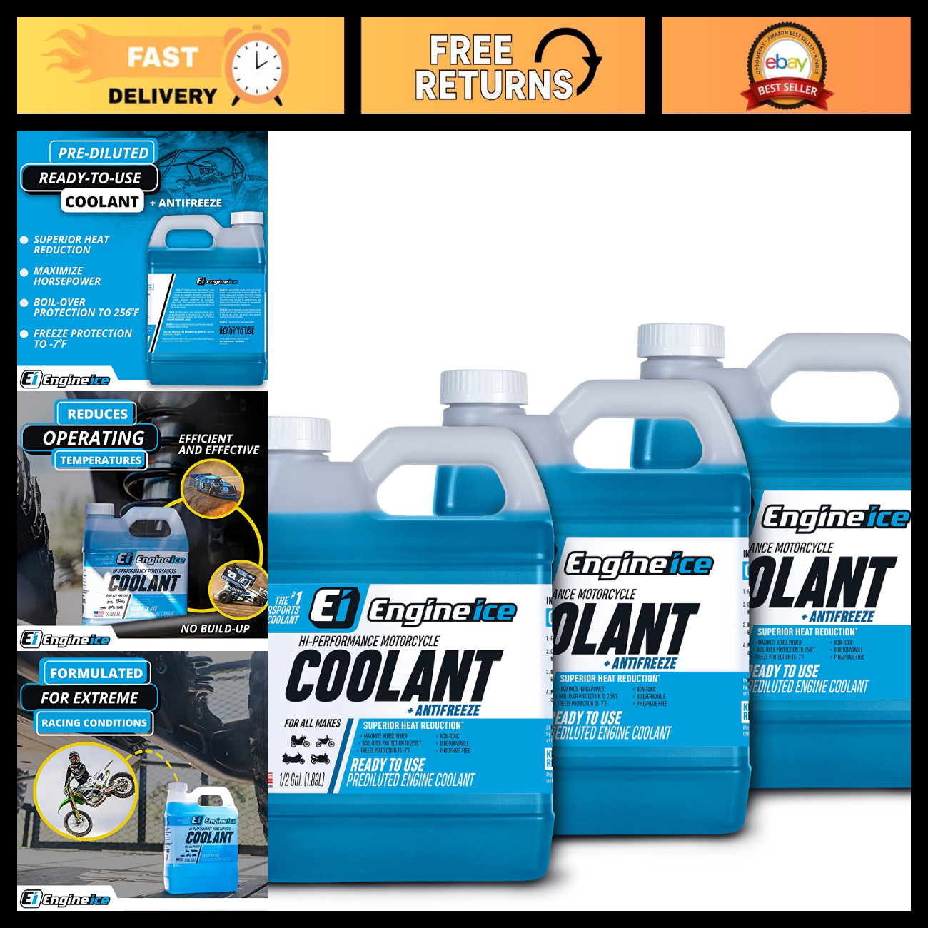 High Performance Coolant 0.5 Gallon - Engine Ice, 3 Pack, Anti-Freeze, Racing Fl