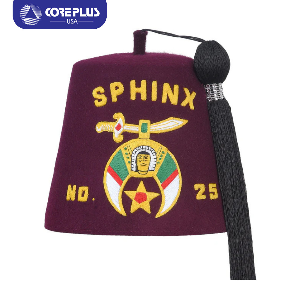 Daughters of Sphinx Fez Hat Maroon With Gold Silk Lettering Masonic Regalia
