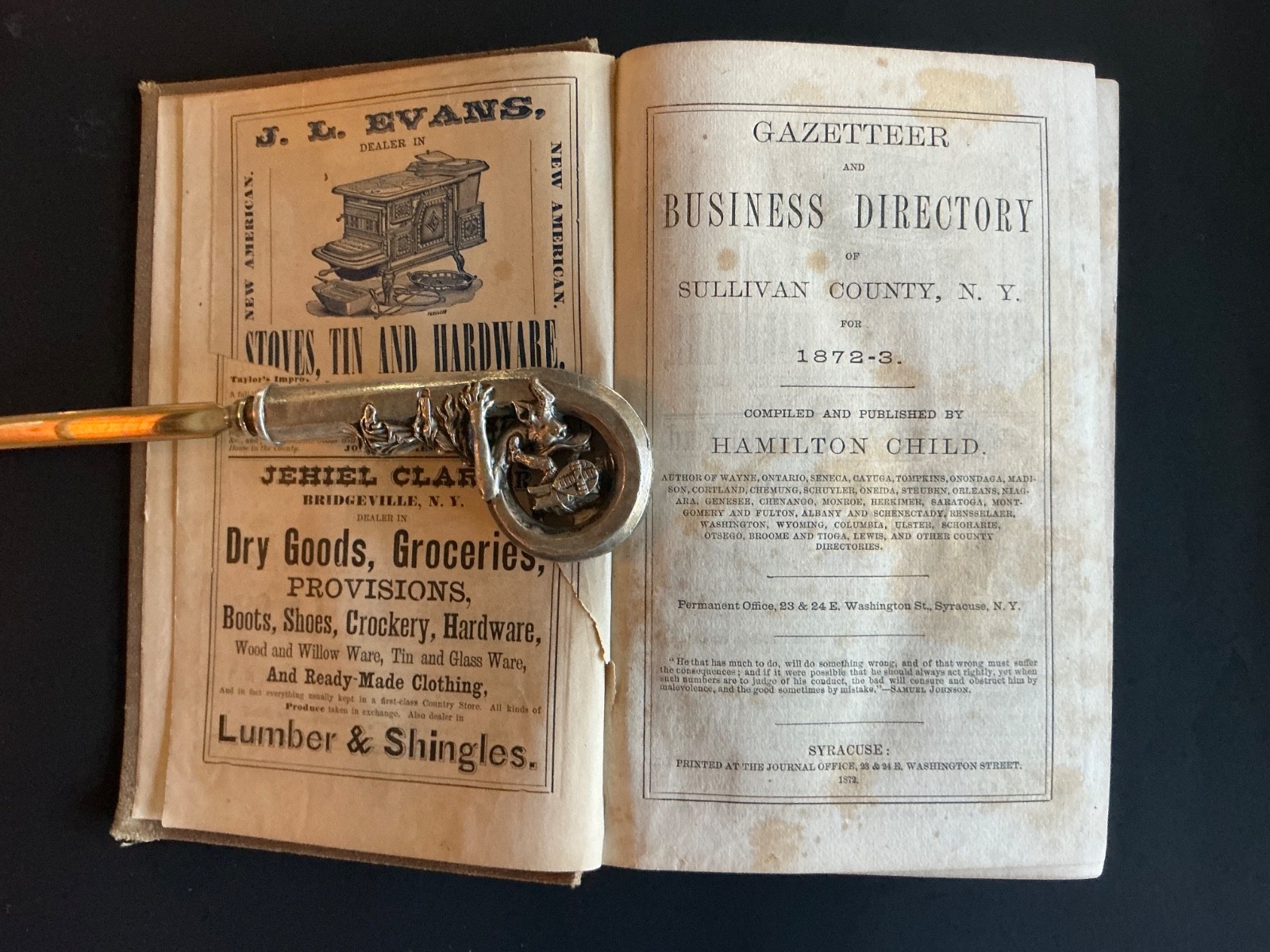 Antiquarian Book -  Gazetteer & Business Directory Sullivan County NY - 1872