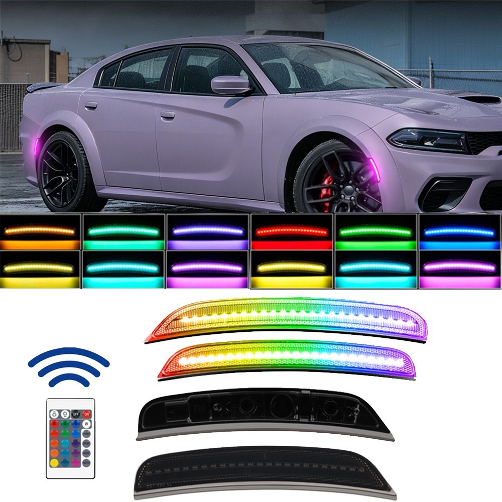 4x Flow RGB LED Fender Side Marker Light for Dodge Charger 2015-2023 Multi-Color