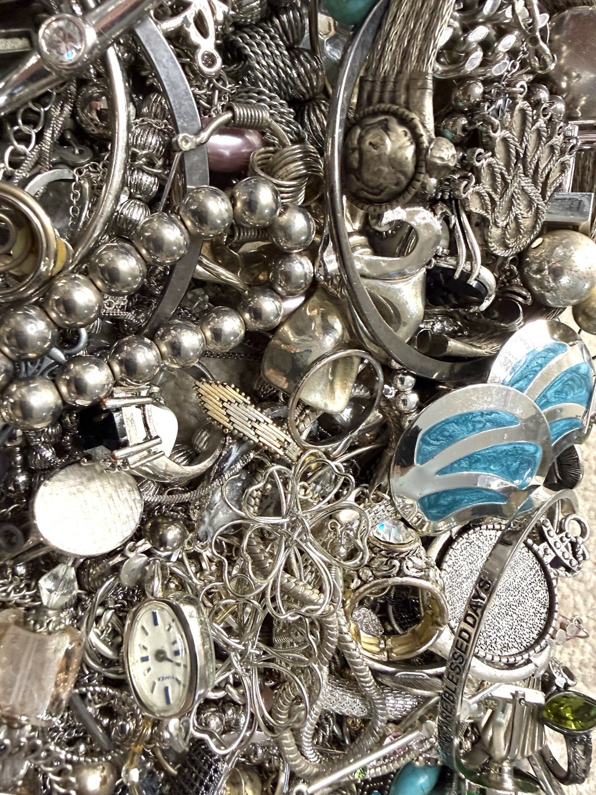5 + Lb Vintage Silver Tone Costume Jewelry Lot Wearable Harvest Repair S8