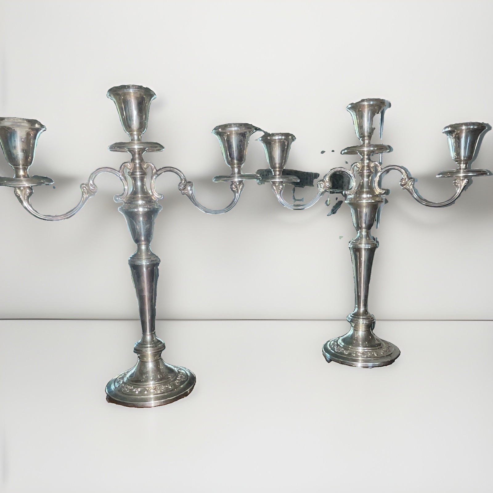 Gorham Sterling Silver 3-Arm Candelabras Candlesticks Pair of 2