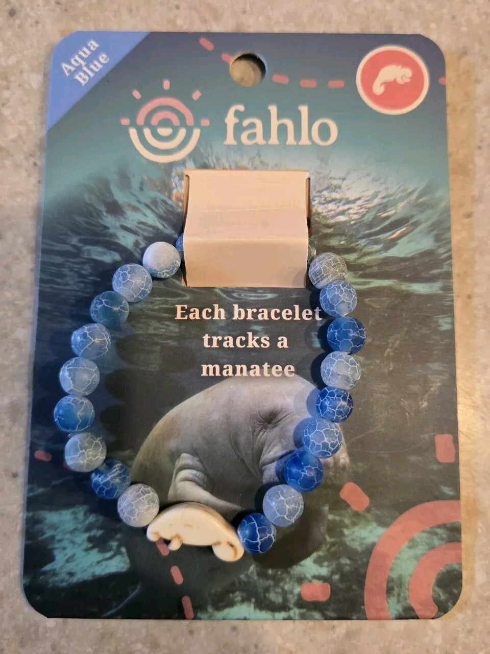 Fahlo Bracelet The Drift MANATEE AQUA Blue Tracking Stone w/ Tracking Card NEW Fahlo Bracelet The Drift MANATEE AQUA Blue Tracking Stone w/ Tracking Card NEW