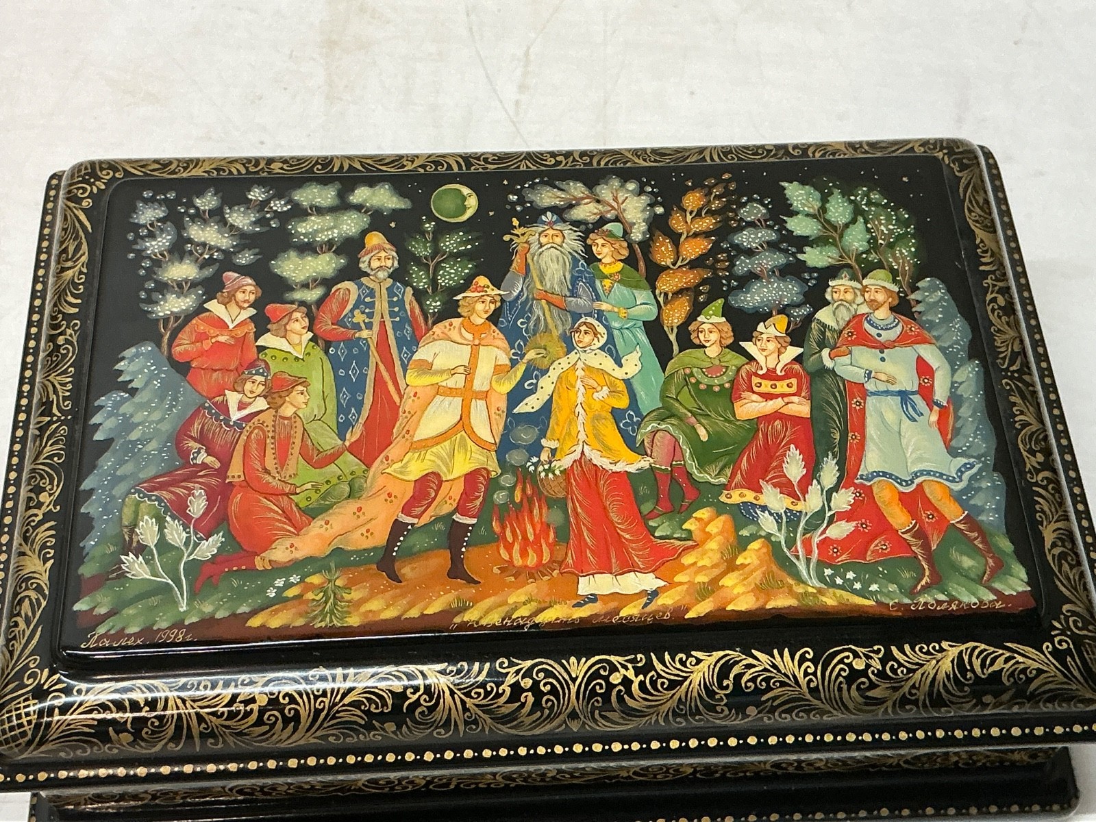 Palekh Russian Lacquer Box Twelve Months signed S Poliakova 1999 COA Folk Art