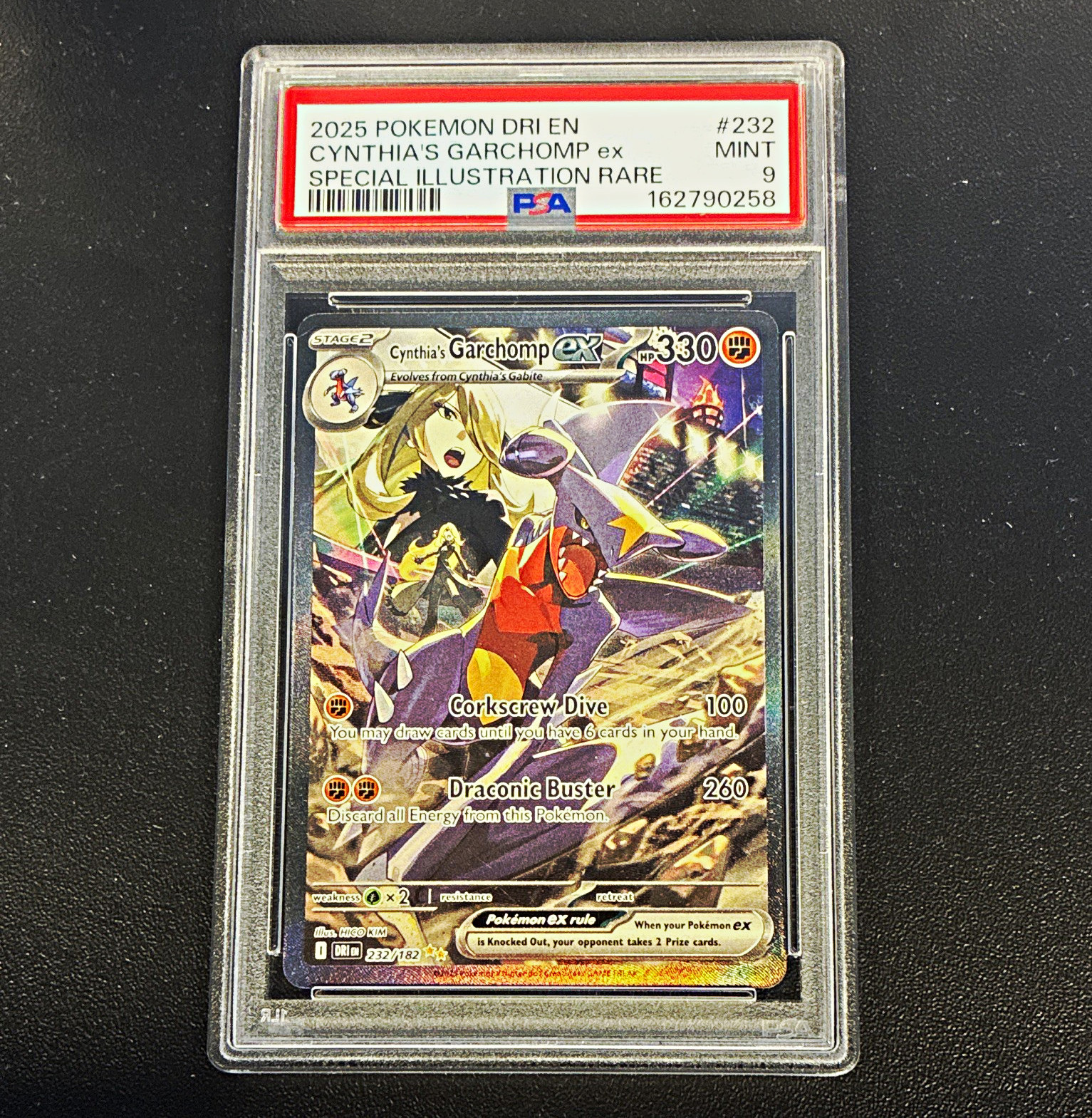 Pokemon TCG Cynthia's Garchomp ex 232/182 Destined Rivals SIR Holo PSA 9