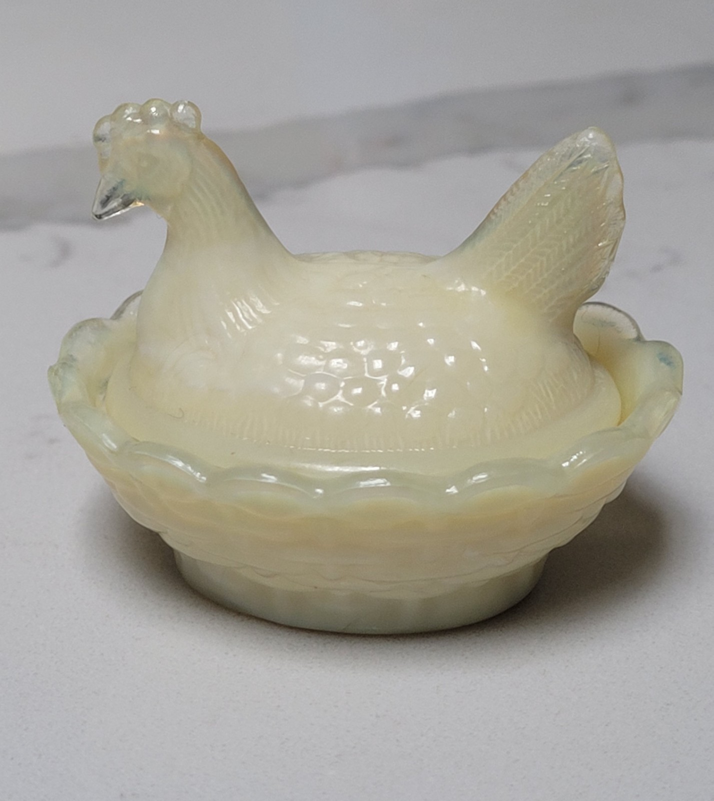 Vintage Boyd Glass GLOWS Slag Hen On Nest Mini Salt Cellar Yellow- RARE Vintage Boyd Glass GLOWS Slag Hen On Nest Mini Salt Cellar Yellow- RARE