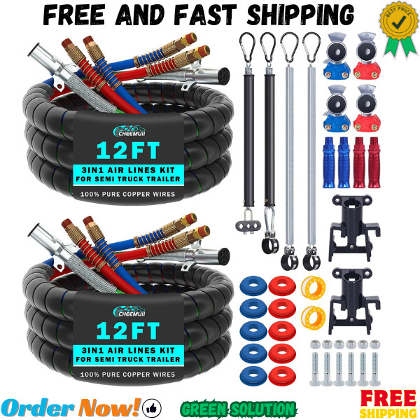 CheeMuii 2Pcs 12FT 3-in-1 Semi Truck Air Line Kit for Truck Trailer Tractor CheeMuii 2Pcs 12FT 3-in-1 Semi Truck Air Line Kit for Truck Trailer Tractor
