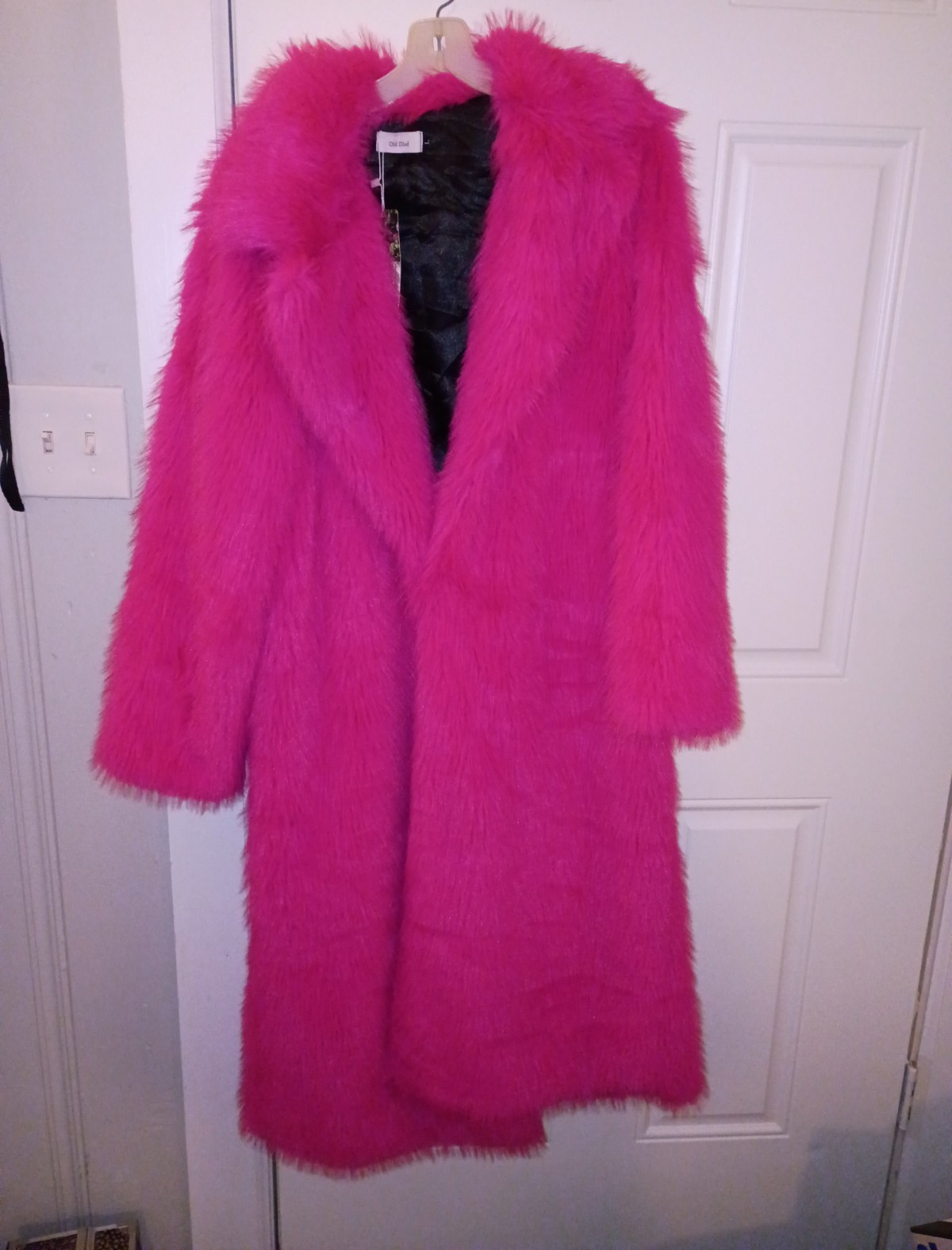 Old Dird Women\'s Pink Faux Mink Long Overcoat Collared Open Front Size M/L