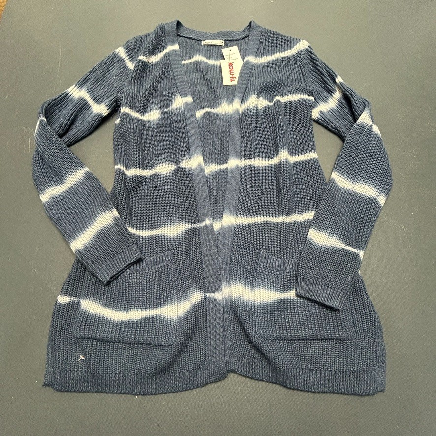 Kaily K Cardigan Sweater Women’s Medium Open Front Blue White Striped Knit NWT
