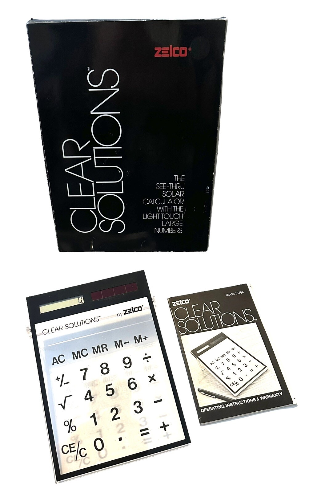 Totally RAD Vintage Zelco CLEAR Calculator Retro Model 10764 NOS SOLAR WOW