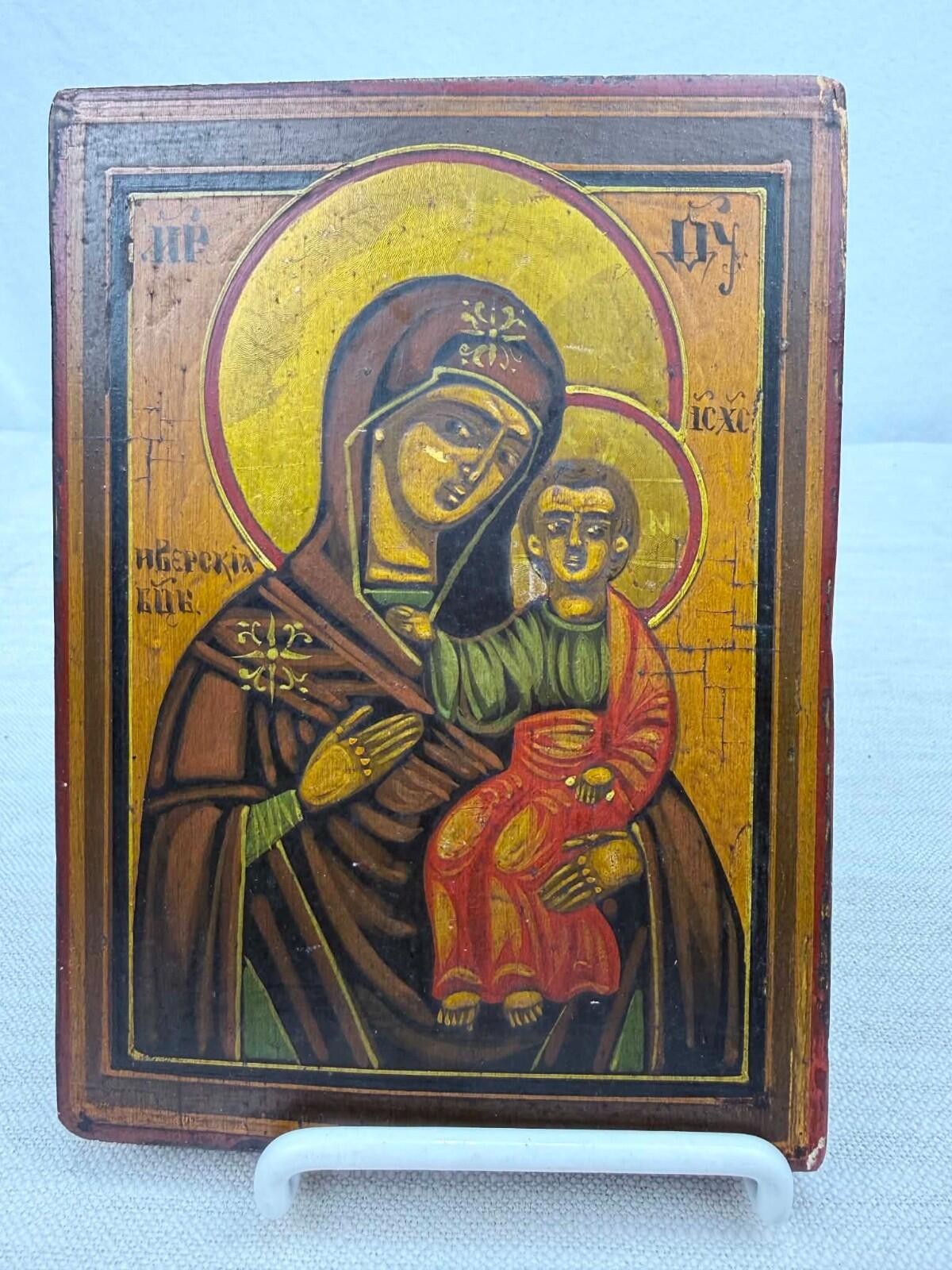 Antique Russian Orthodox Icon Mother of God Theotokos Christ Child Hand Painted