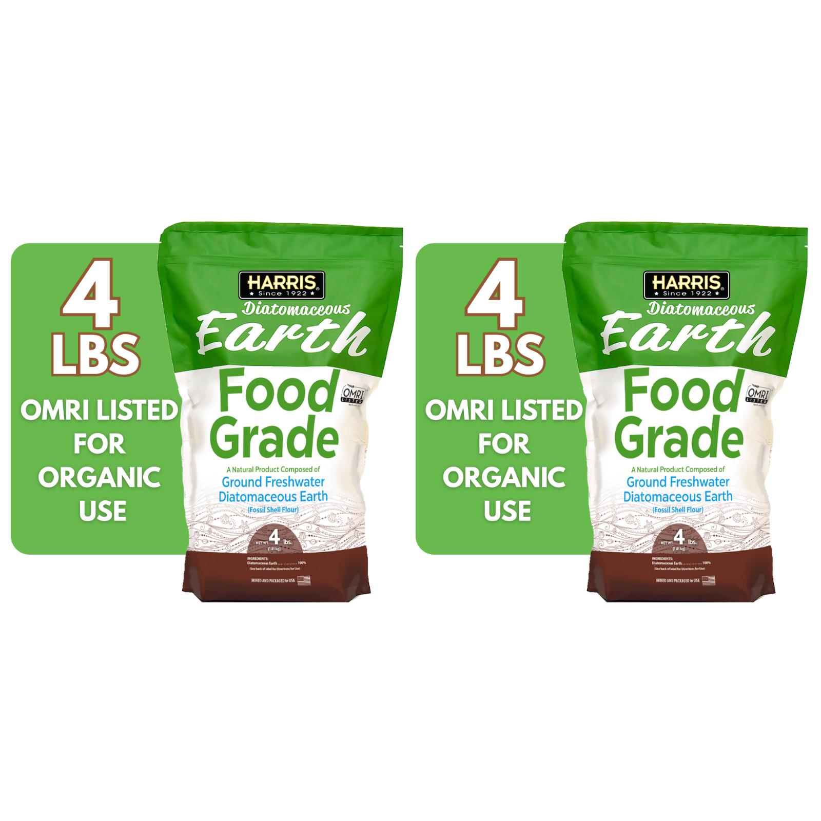 Harris Food Grade Diatomaceous Earth Powder OMRI Listed, 2 x 4 lb Bags