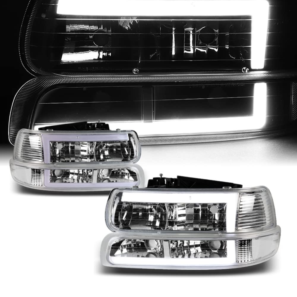 Chrome LED DRL Headlight Bumper Lamps for 99 06 Chevy Silverado Suburban Tahoe Chrome LED DRL Headlight Bumper Lamps for 99 06 Chevy Silverado Suburban Tahoe
