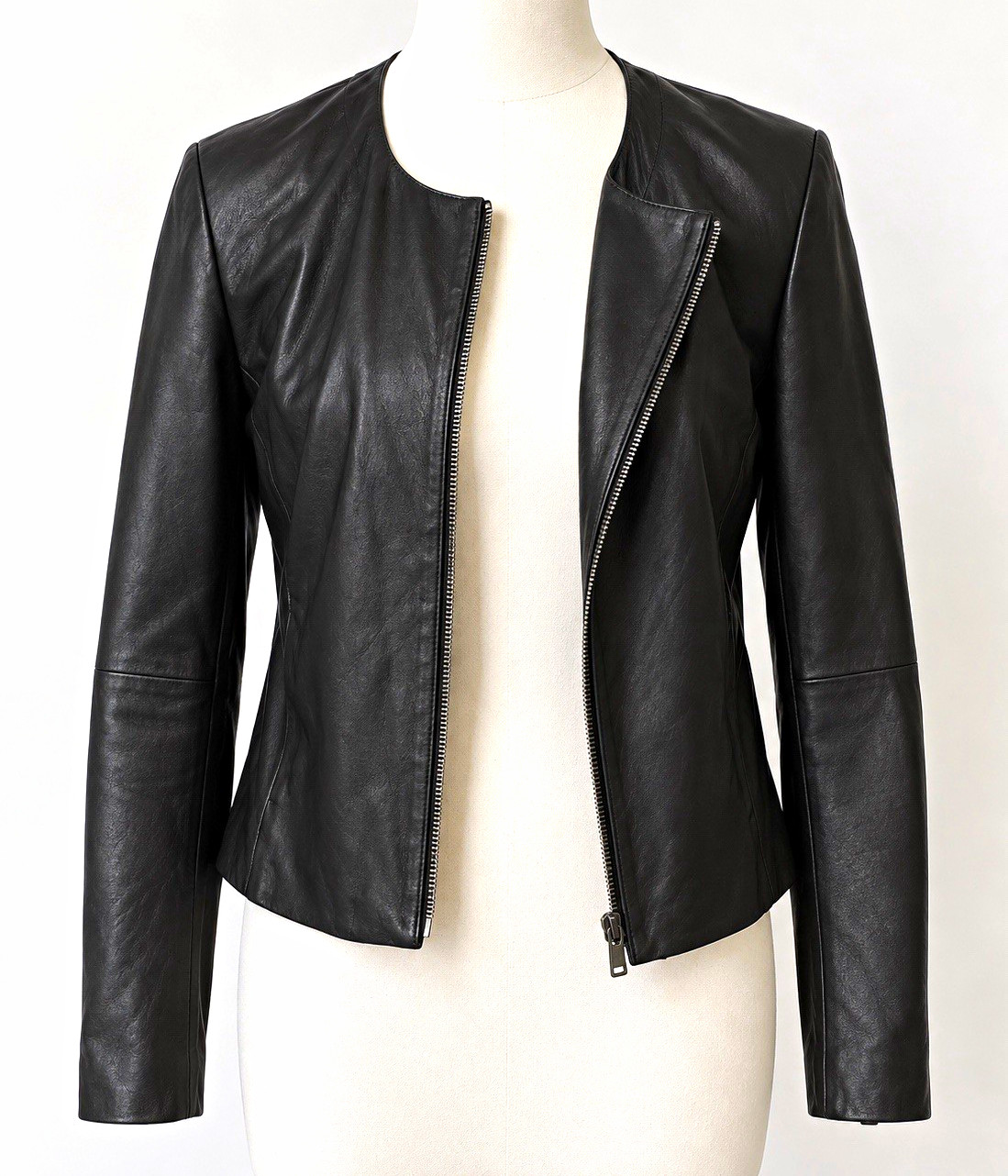 Vince Women’s Black Lamb Leather Asymmetric Zip Lined Jacket Size S