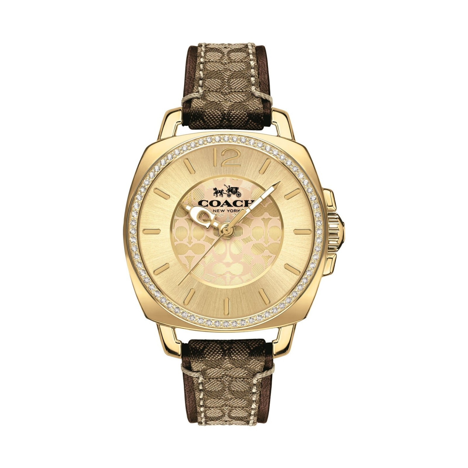 COACH BOYFRIEND 14503150 GOLD DIAL BROWN SIGNATURE LEATHER STRAP WOMENS WATCH