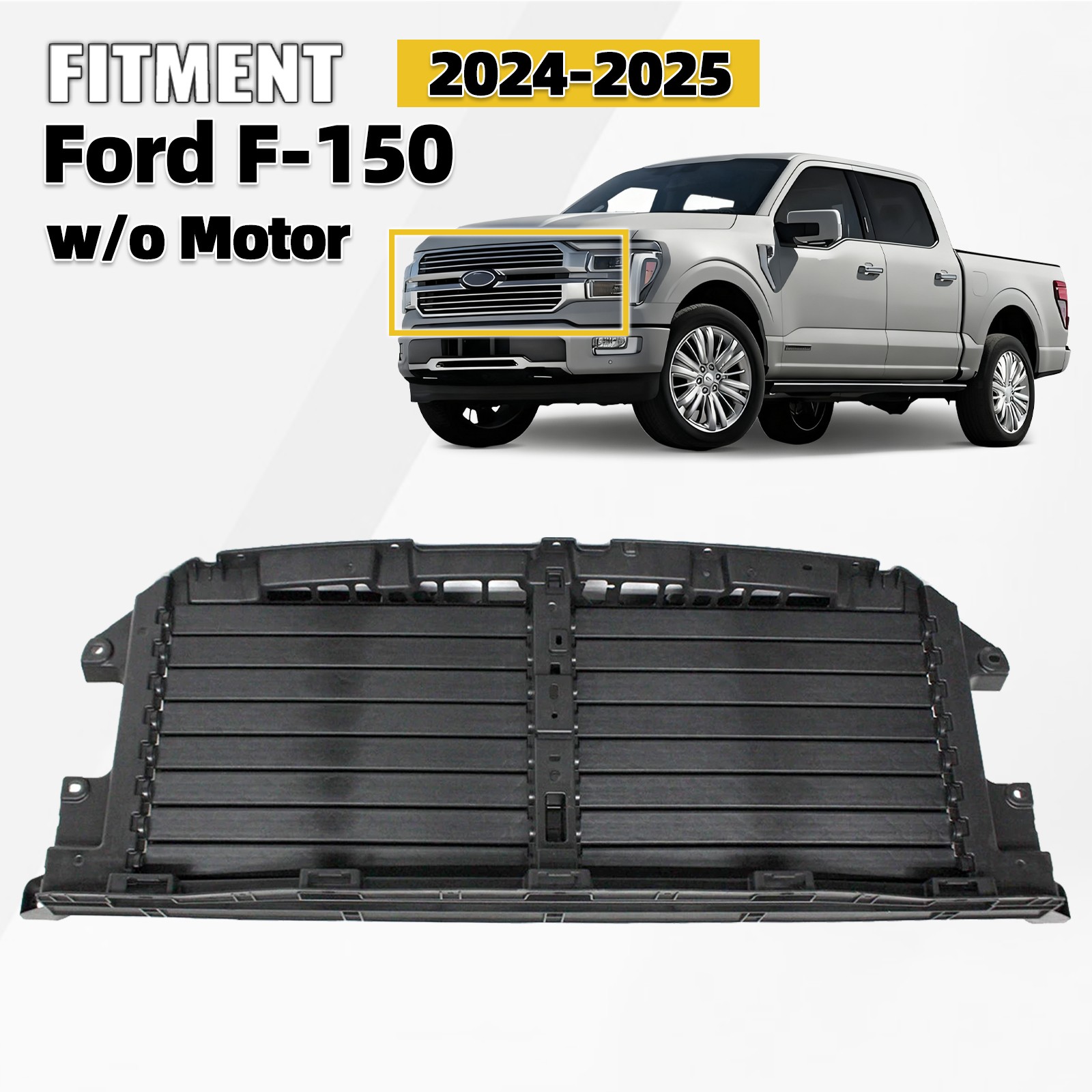 Front Radiator Grille Shutter Assembly For 2024-2026 Ford F-150 w/o Motor Upper Front Radiator Grille Shutter Assembly For 2024-2026 Ford F-150 w/o Motor Upper