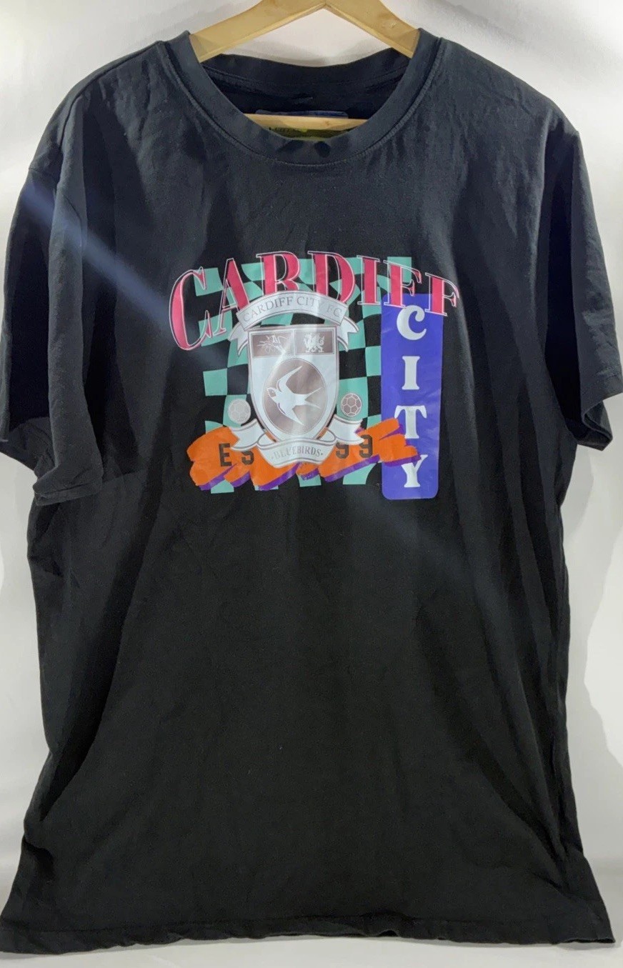 Cardiff City FC Official Retro Graphic T Shirt Black XL Bluebirds Soccer