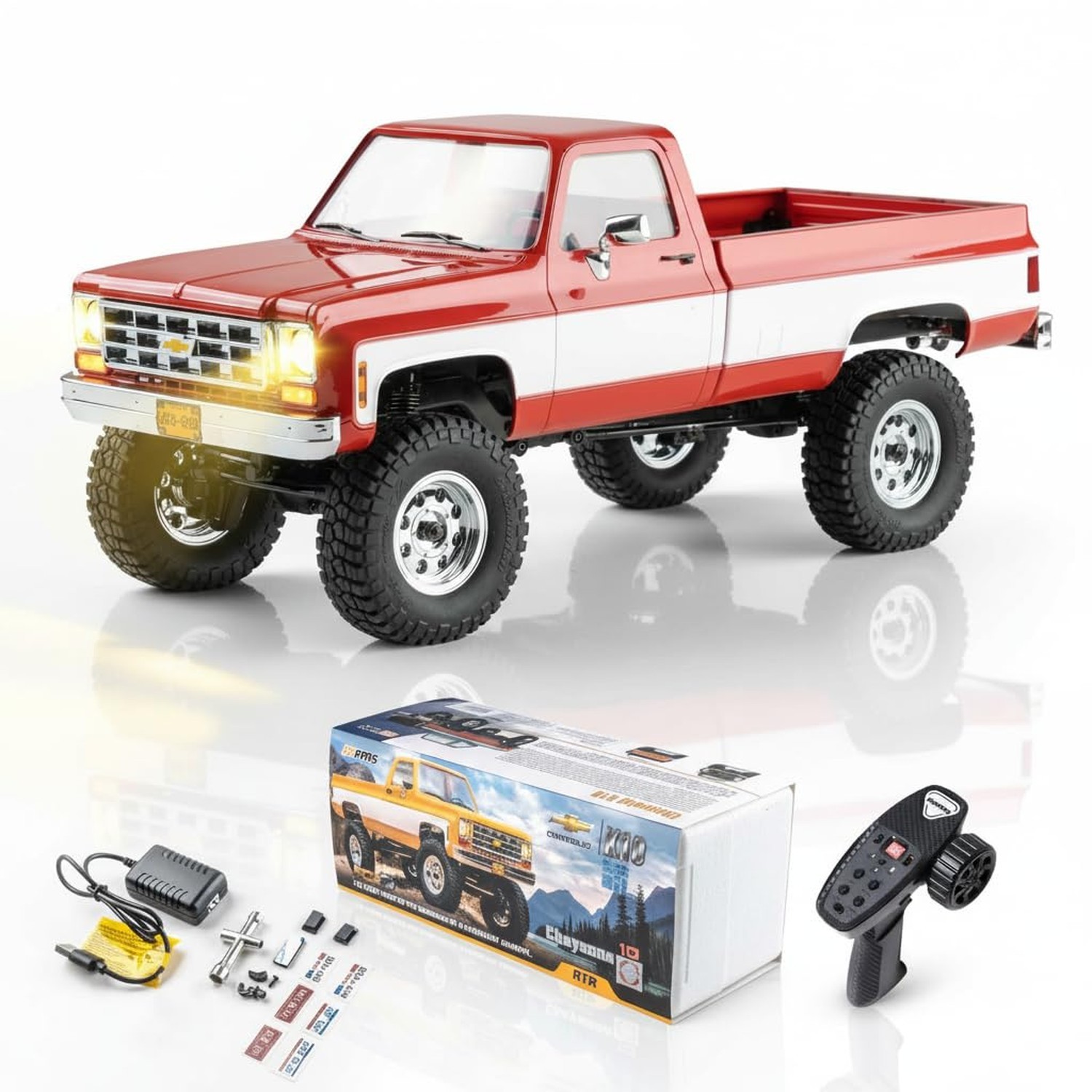 EAZYRC FMS 1/18 FCX18S Chevy K10 S RC Crawler RTR with License Red, RC Pickup...