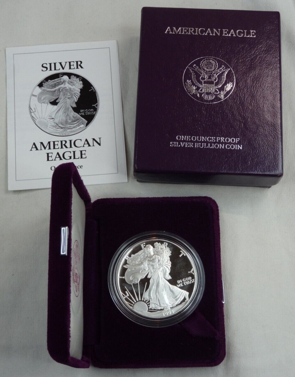 1993-P Proof American Silver Eagle Dollar $1 Box & COA US Mint Bullion OGP