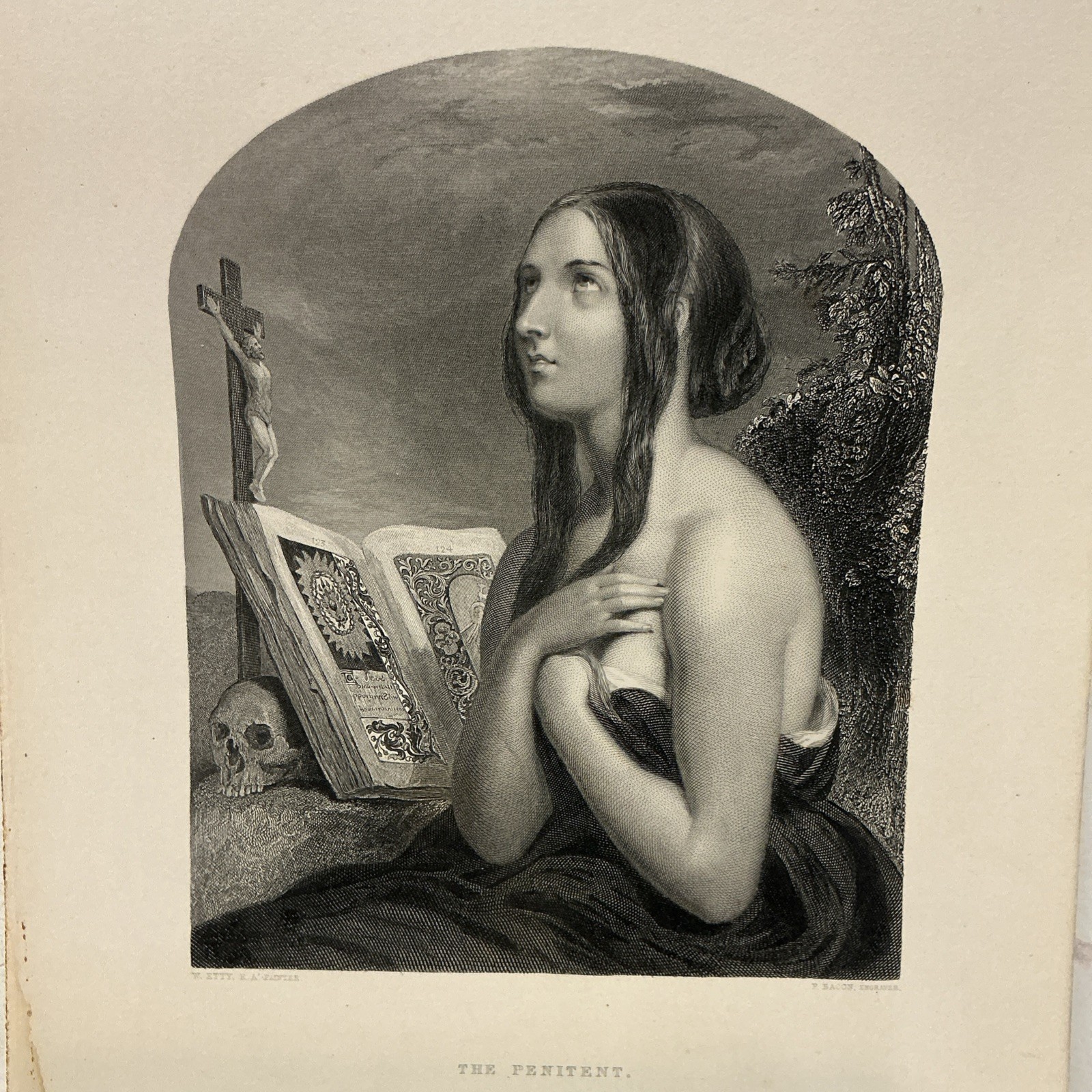 William Etty Antique Engraving The Penitent/Portrays Young Woman Mary Magdalene?