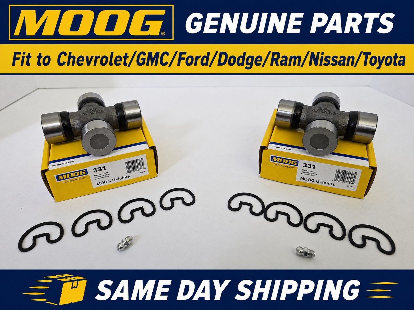 (2) Universal Joint Genuine Moog 331 Fit to Several Cars Brand