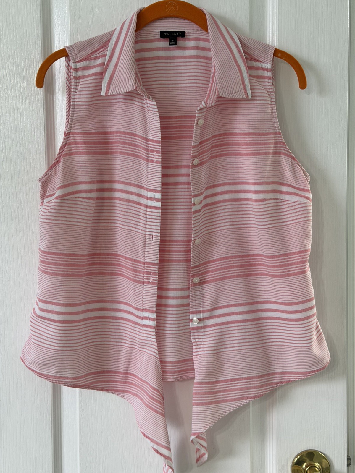 TALBOT’s Women’s Lightweight Cotton Collared Blouse Pink & White Stripe SZ S