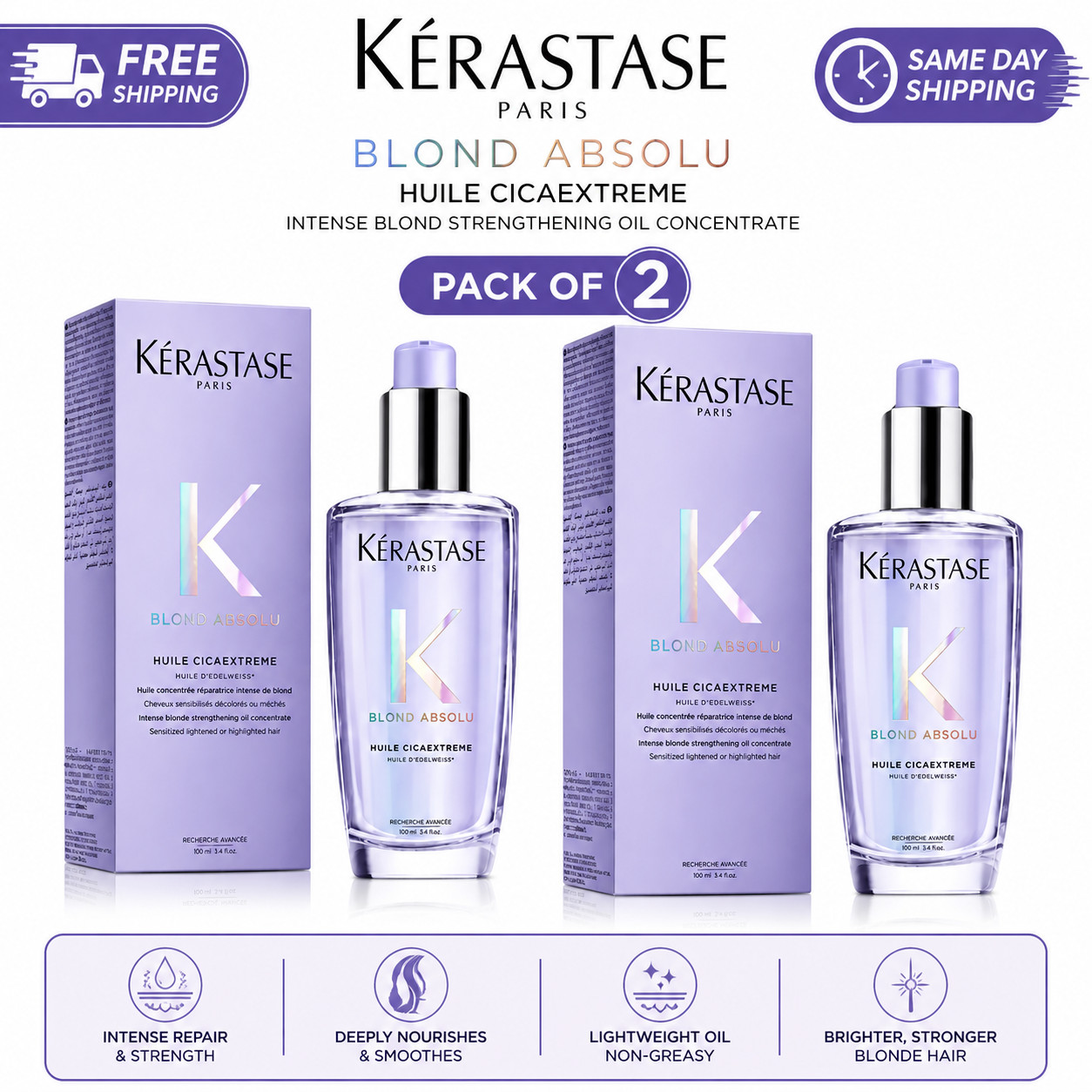 2x New Kerastase Blond Absolu Huile Cicaextreme Blond Beautifying Oil 100  ML