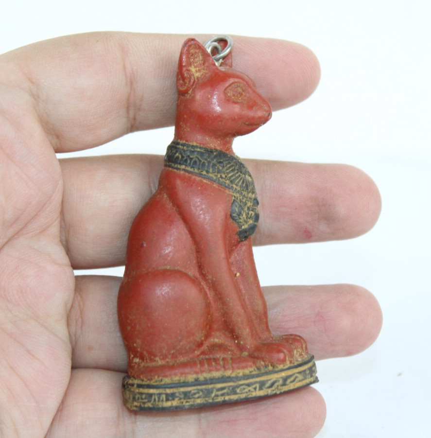 HANDMADE ANCIENT EGYPTIAN Pendant Bastet Cat Bast Amulet with Silver Circle (BS)