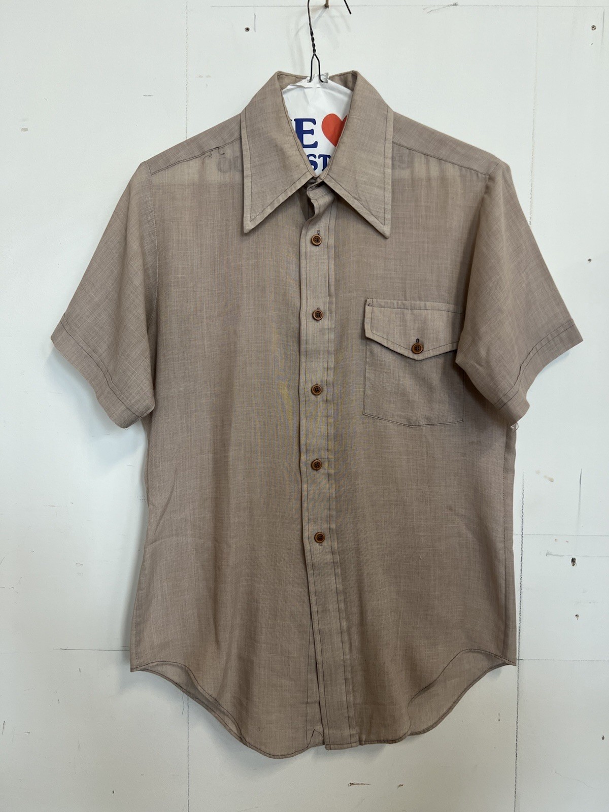Vintage 70s Mens Shirt Brown Micro Check Big Collar Disco Western Short Sleeve Vintage 70s Mens Shirt Brown Micro Check Big Collar Disco Western Short Sleeve