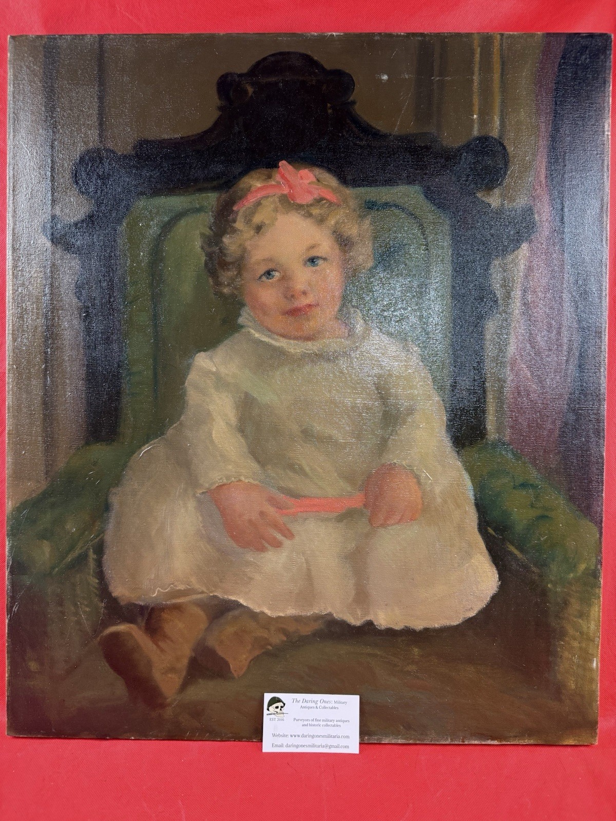 Original Antique 19th Century Oil Painting Female Toddler Portrait