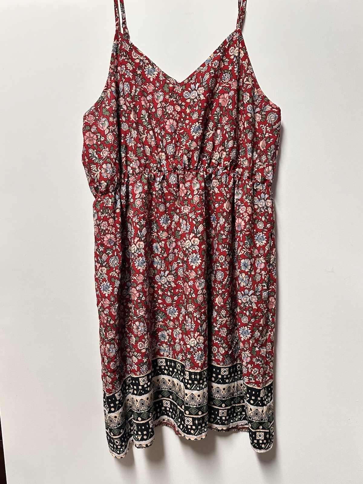 NWOT Shein Curve Red Print Mini Dress Spaghetti Strap Tiered Hem Sz 2XL 18/20 NWOT Shein Curve Red Print Mini Dress Spaghetti Strap Tiered Hem Sz 2XL 18/20