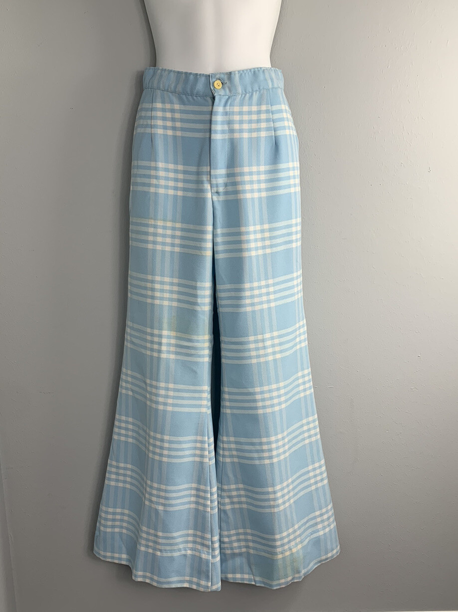 VTG Mod GOGO Levi\'s 60s/70s Blue Plaid Bell Bottoms Flare Pants Levi\'s for Gals