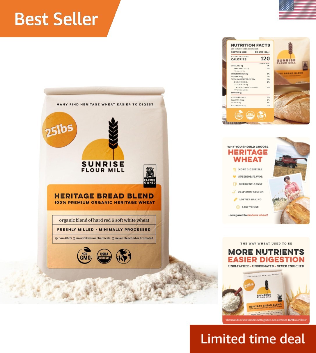 Heritage Organic Bread Flour Blend - 25 lbs | Organic Unbleached Bread Flour ...