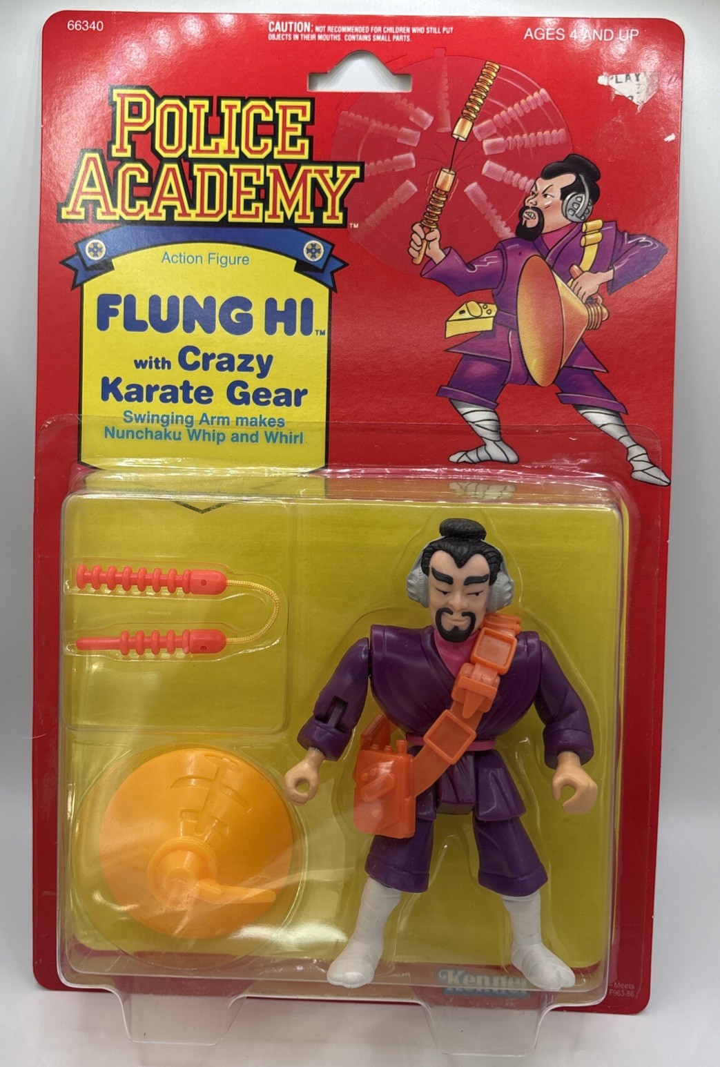 Kenner 1989 Police Academy Flung Hi With Crazy Karate Gear Action Figure MOC