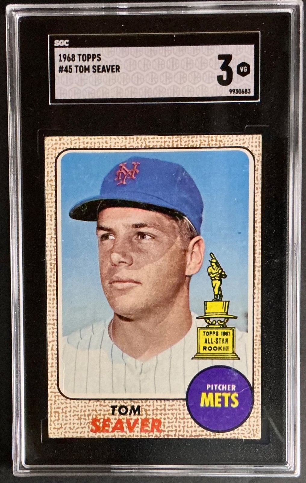 1968 Topps Tom Seaver Rookie /  All-Star Rookie / Mets /  HOF / # 45 / SCG 3