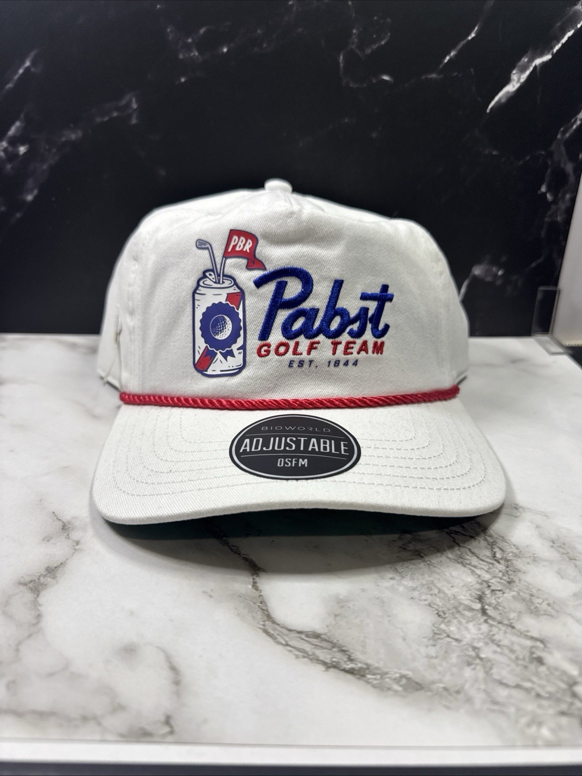 Pabst Blue Ribbon Golf Team Adjustable White Snapback Hat With Tee Slot NEW ⛳️