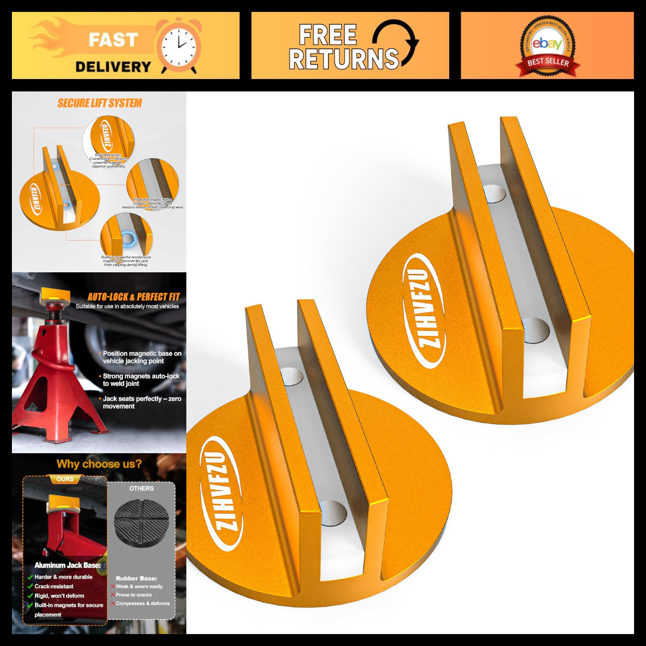2-Pack Universal Magnetic Frame Rail Protectors, Aluminum Car Adapter Grooved