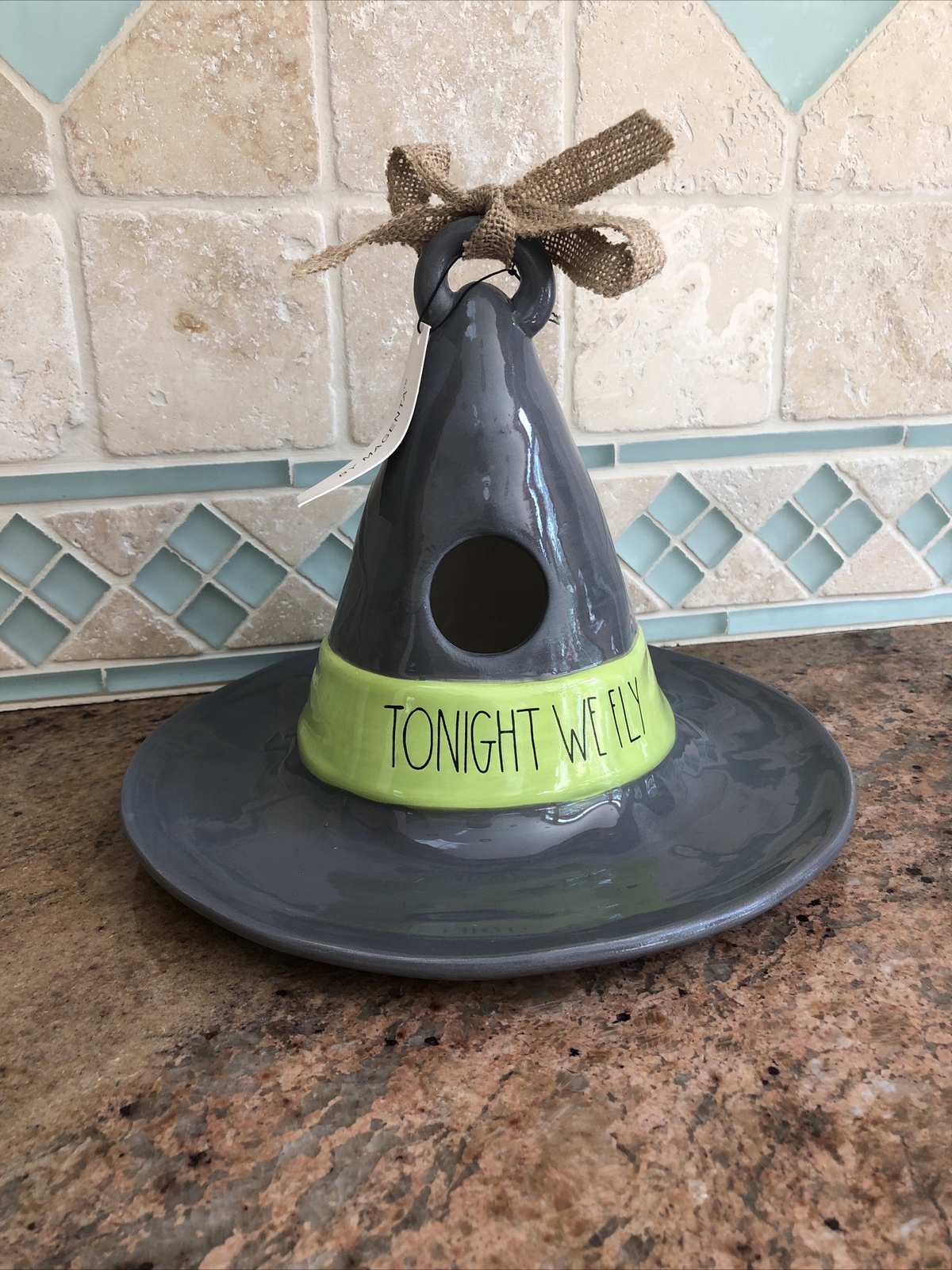 New Rae Dunn Tonight We Fly Ceramic Witch Hat Halloween Decor Birdhouse Retired