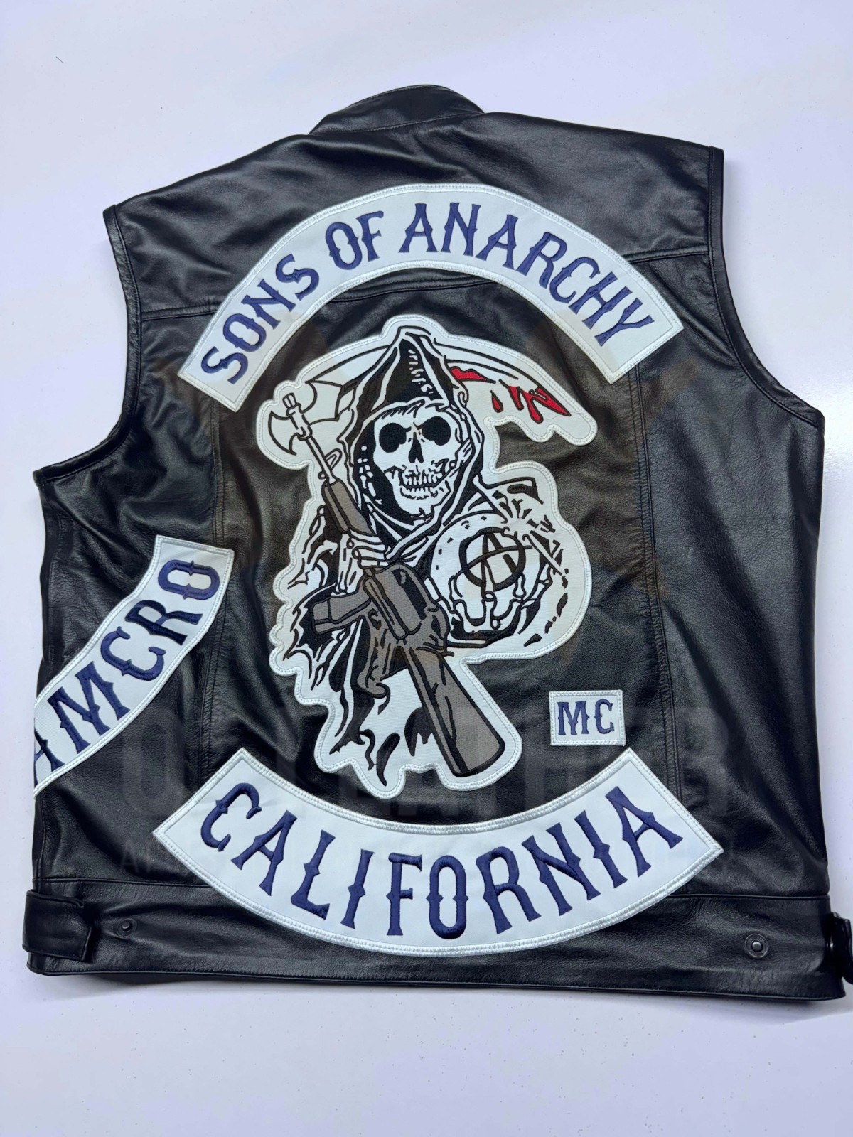 Men Jax Teller Vest SOA Vest Sons of Anarchy  Leather Vest in Black Blue Patches
