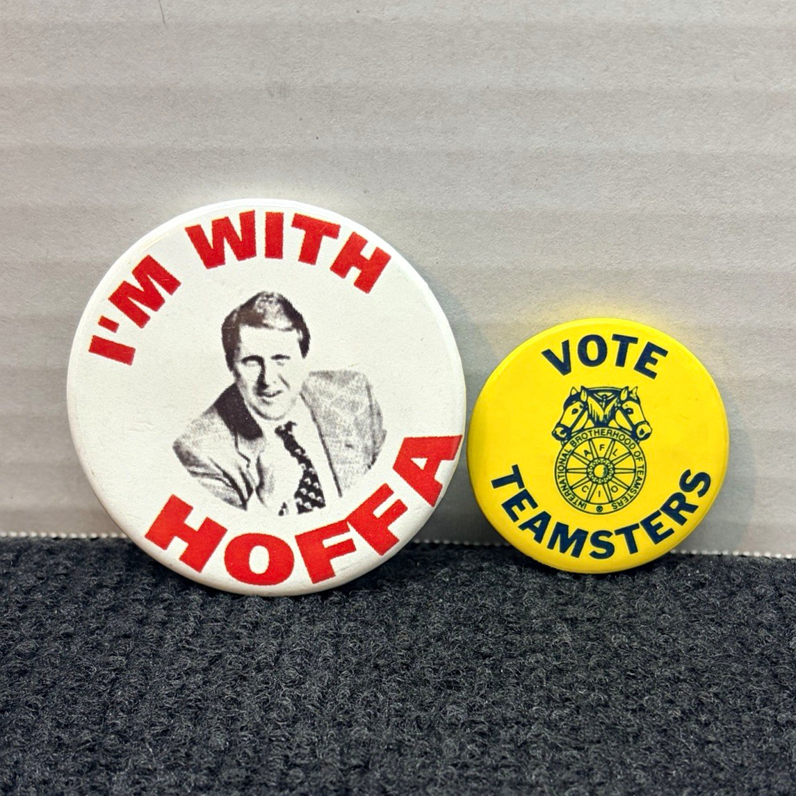 Vintage Union Pinback Button Lot of 2 Teamsters “I’m With Hoffa” Vote Teamsters