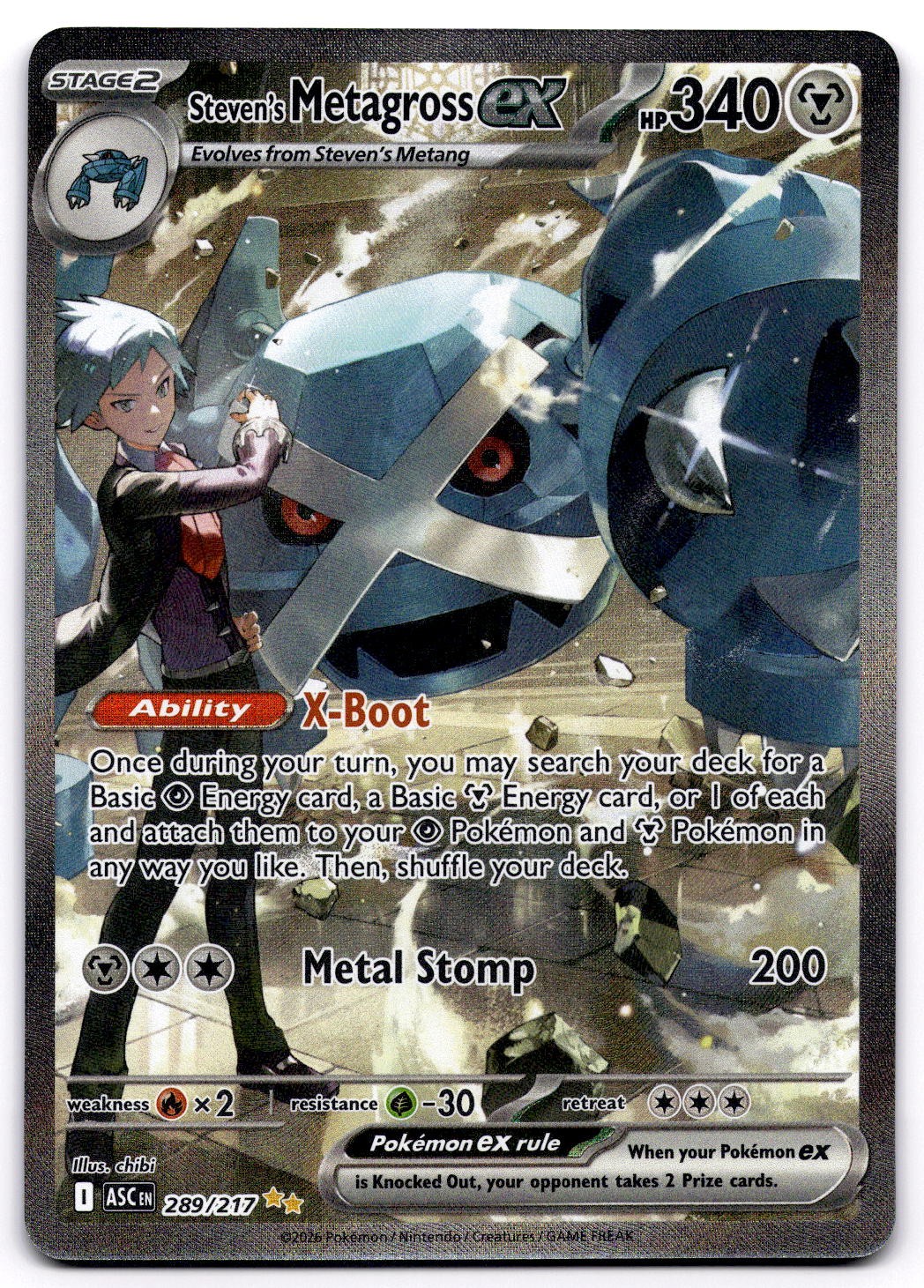 Steven\'s Metagross ex 289/217 ME Ascended Heroes SIR Pokemon Card - NM