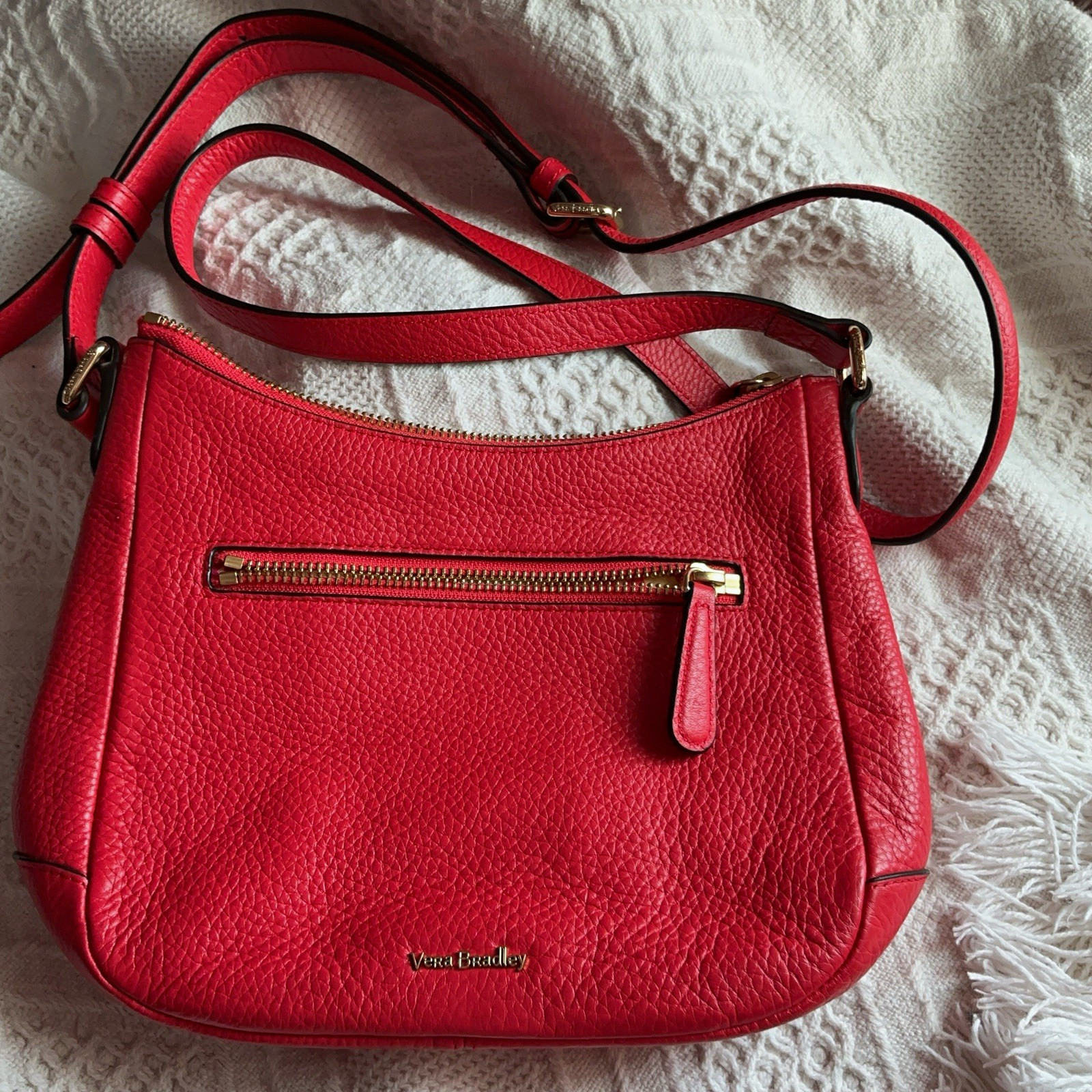 Vera Bradley Coral Pink Pebbled Leather Double Zip Crossbody Bag Purse NWOT