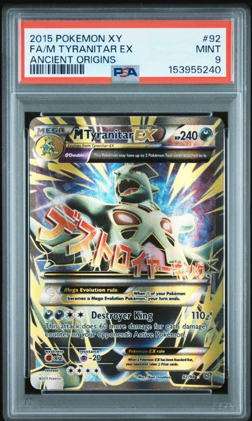 2015 POKEMON XY ANCIENT ORIGINS #92 FULL ART/M TYRANITAR EX PSA 9 NEW CERT