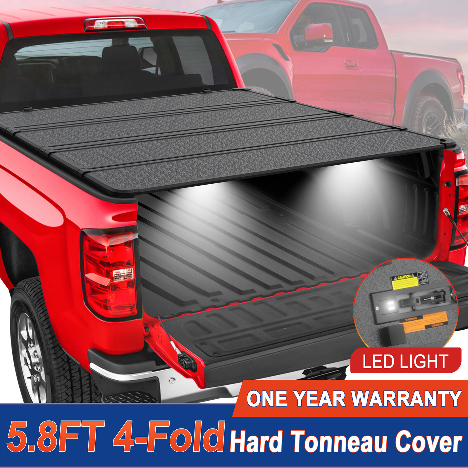 5.8FT 4-Fold Hard Bed Tonneau Cover For 2019-2026 Silverado Sierra 1500 2500HD