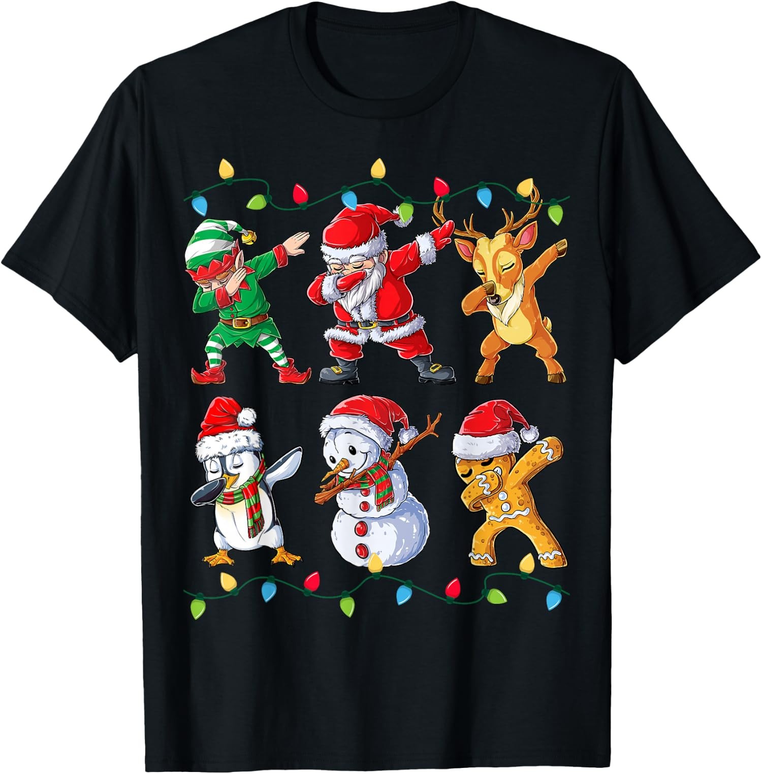 Funny Dabbing Santa Elf Friends Christmas Graphic Unisex T-Shirt