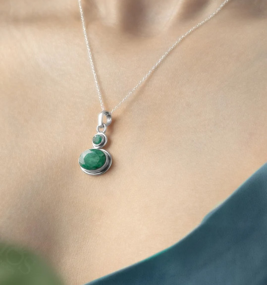 Genuine Oval Cut Emerald Pendant Necklace 925 Sterling Silver Emerald Jewelry