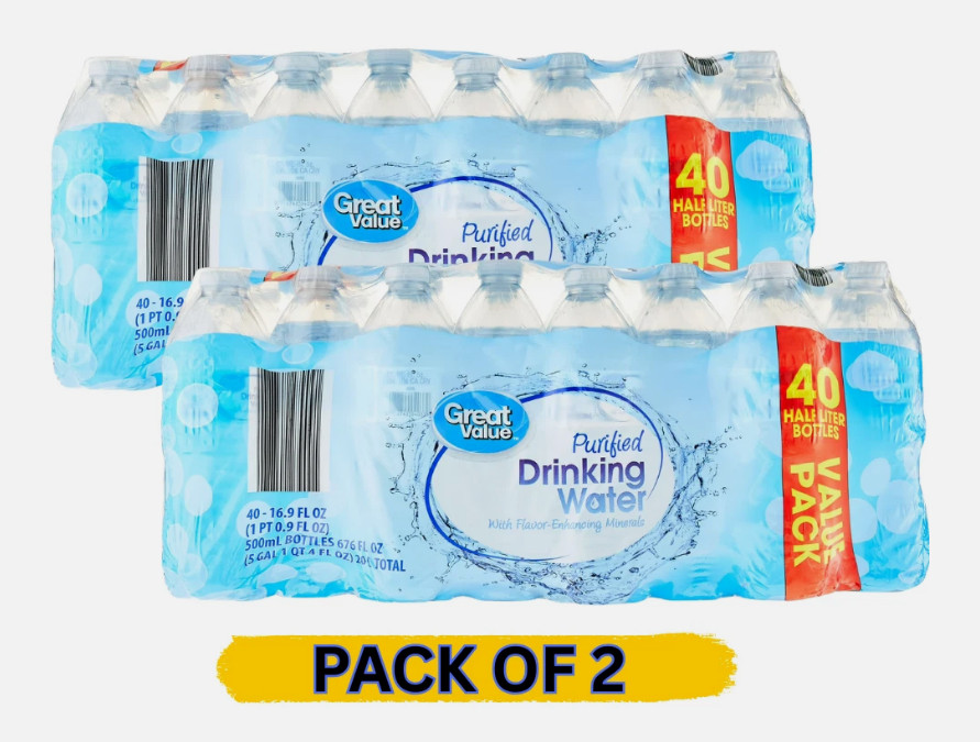 NEW (2 pack) 16.9 Fl. Oz., Great Value Purified Drinking Water, 40 Count NEW (2 pack) 16.9 Fl. Oz., Great Value Purified Drinking Water, 40 Count